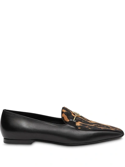 Burberry Almerton Leopard-print Calf Hair & Leather Loafers In Black/leopard
