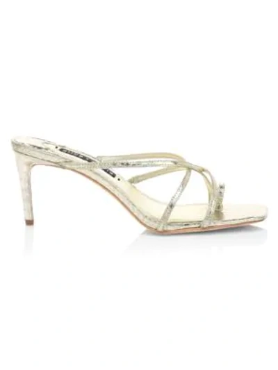 Alice And Olivia Sabrine Metallic Croc-embossed Leather Mules In Ivory