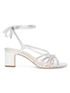 Loeffler Randall Libby Ankle-wrap Metallic Leather Sandals In Optic White