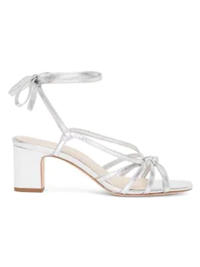 Loeffler Randall Libby Ankle-wrap Metallic Leather Sandals In Optic White