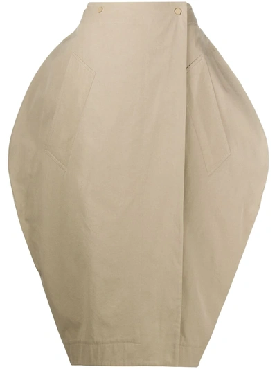 Bottega Veneta Tulip Wrap-front Cotton-blend Poplin Skirt In Beige