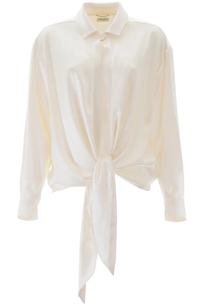 Saint Laurent Satin Shirt With Knot In White