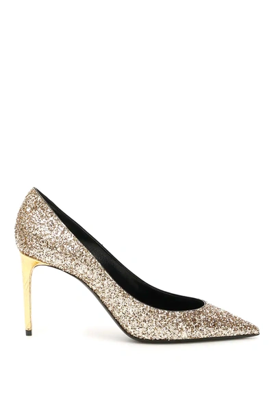 Saint Laurent Zoe Glitter Pumps In Gold