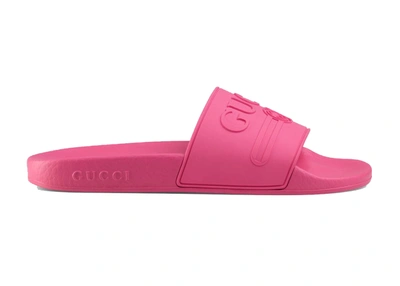 Pre-owned Gucci  Logo Slide Pink Rubber