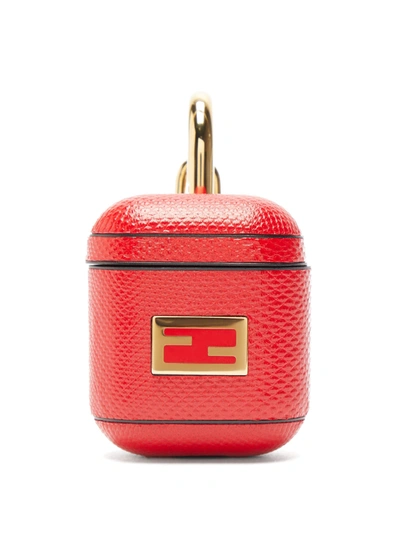 Fendi Ff-logo Snakeskin Airpods Case In Red