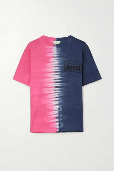 Aries Logo-print Tie-dyed Cotton-jersey T-shirt In Blue