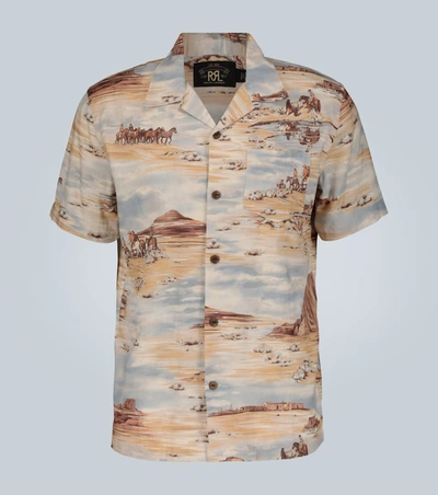 Rrl Camp-collar Printed Linen-blend Shirt In Neutrals