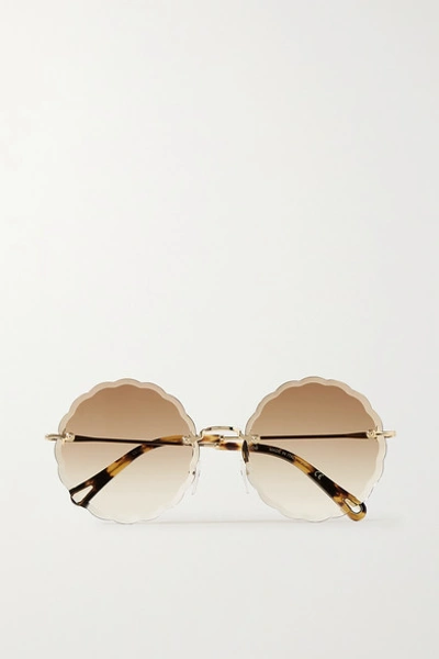 Chloé Rosie Round-frame Gold-tone And Tortoiseshell Acetate Sunglasses In Brown
