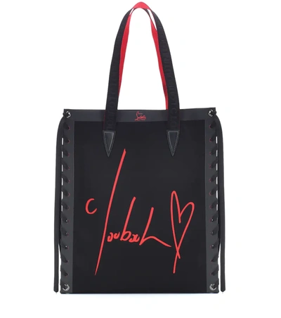 Christian Louboutin Cabalace Lace-up Leather-trimmed Printed Canvas Tote In Black