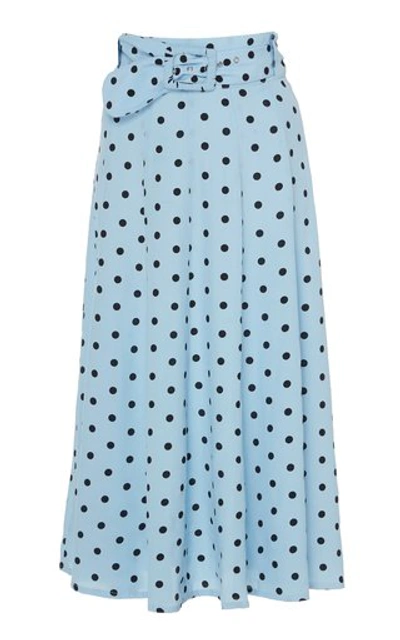 Faithfull The Brand Luda Belted Polka-dot Crepe Midi Skirt In Sky Blue