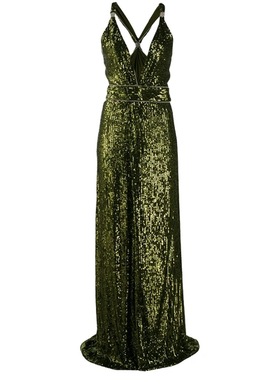 Dundas Crystal-embellished Sequined Jersey Gown In Green