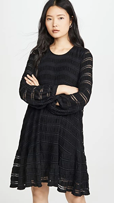 Anine Bing Viola Lattice-trimmed Plissé Stretch-knit Dress In Black