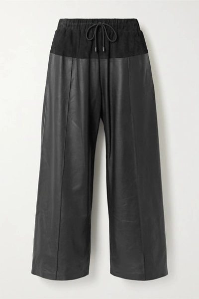 Kenzo Paneled Leather And Nubuck Culottes In Black