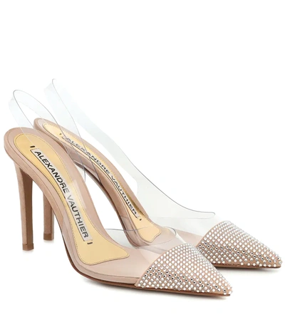 Alexandre Vauthier Amber Ghost Crystal-embellished Suede And Pvc Slingback Pumps In Beige