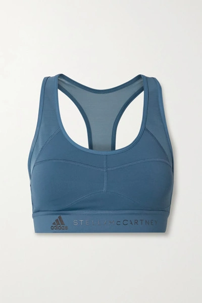 Adidas By Stella Mccartney + Parley For The Oceans Mesh-paneled Stretch Sports Bra In Visblu