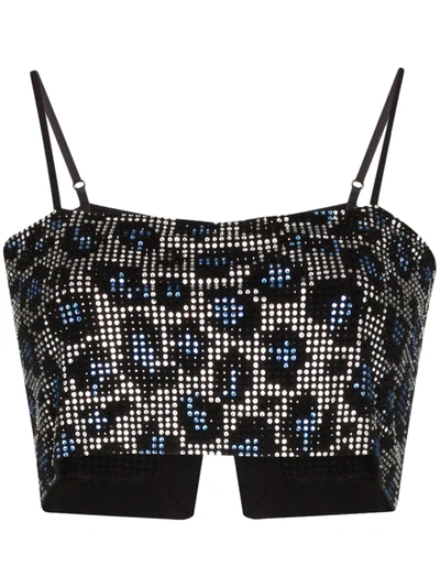 Adam Selman Sport Cropped Crystal-embellished Stretch-knit Top In Blue