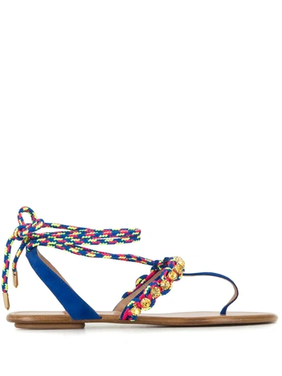 Aquazzura Surf Crystal-embellished Braided Cord And Suede Sandals In Neutral