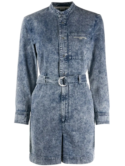 Stella Mccartney Belted Acid-wash Denim Playsuit In Light Blue