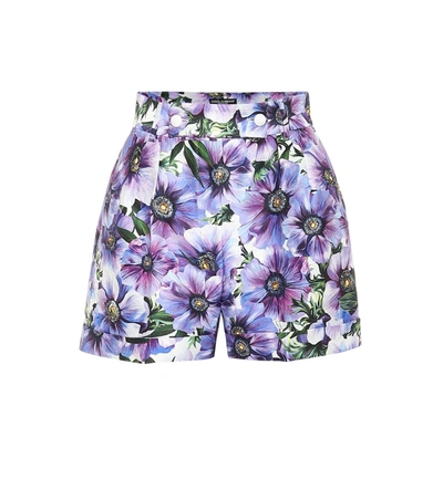 Dolce & Gabbana Floral-print Cotton And Silk-blend Twill Shorts In Bianco