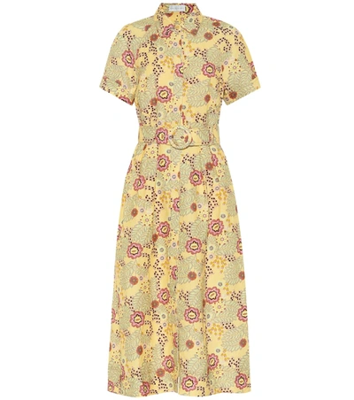 Rebecca Vallance Sahara Belted Floral-print Linen-blend Midi Dress In Yellow