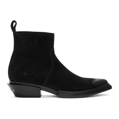 Balenciaga Black Suede Santiag Boots In Black