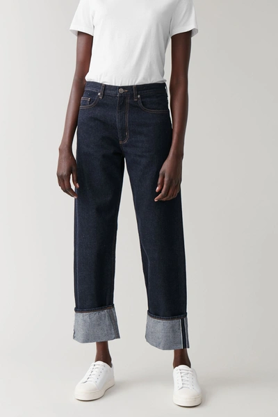 Cos Straight Organic Cotton Turn-up Jeans In Blue