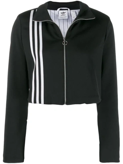 Adidas Originals Cropped Stripe-trimmed Jersey Track Jacket In Black