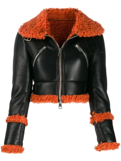 Ainea Cropped Faux Shearling And Leather Jacket In Black
