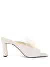 Wandler Isa Square-toe Feathered Satin Mules In White