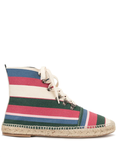 Loewe Striped Cotton High-top Espadrille Trainers In Pink Green Light Blue
