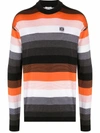 Loewe Logo-embroidered Striped Wool-blend Sweater In Orange