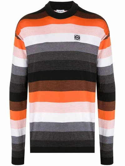Loewe Logo-embroidered Striped Wool-blend Jumper In Orange