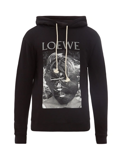 Loewe Logo-print Cotton-jersey Hooded Sweatshirt In Black