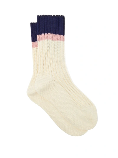 Prada Striped Rib-knitted Stretch-cotton Socks In Beige