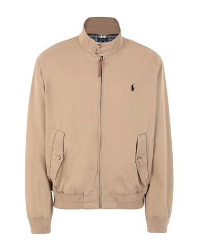 Polo Ralph Lauren Baracuda Player Logo Cotton Harrington Jacket In Tan-brown In Luxury Tan