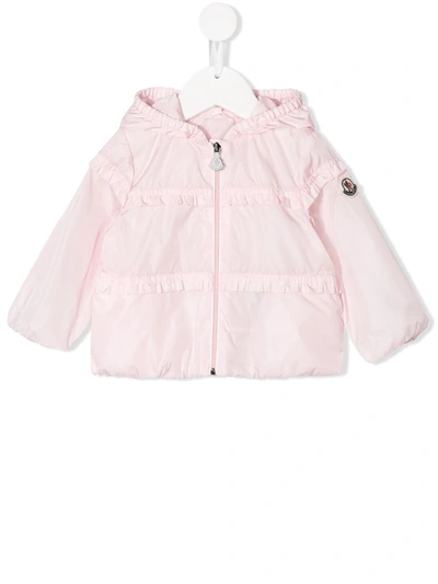 Moncler Babies' 荷叶边细节连帽夹克 In Rosa