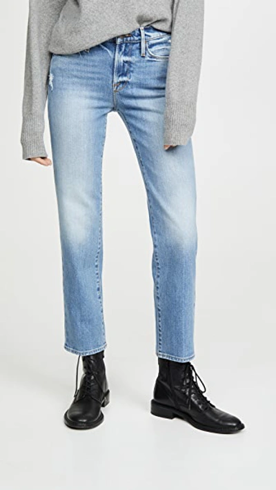 Frame Le Beau Ankle Straight Leg Boyfriend Jeans In Denim