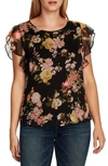 Vince Camuto Beautiful Blooms Flutter Sleeve Top In Rich Black