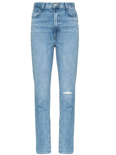J Brand 1212 Runway High-rise Distressed Slim-straight Jeans In Blue