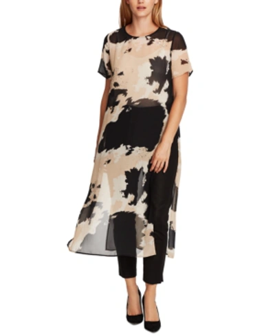 Vince Camuto Abstract Cow Print Sheer Midi Top In Light Stone