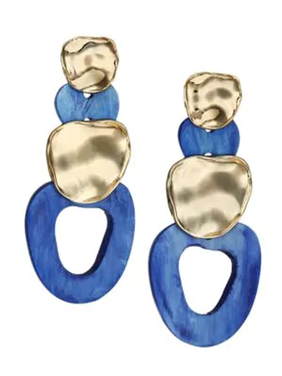 Akola Cobalt Horn Link Dangling Post Earrings In Gold