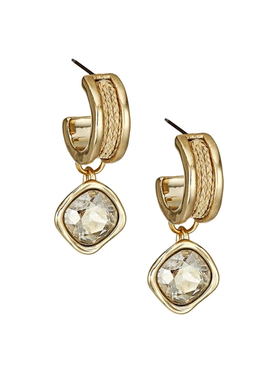 Akola Braided Raffia & Designer Crystal Drop Earrings In Gold