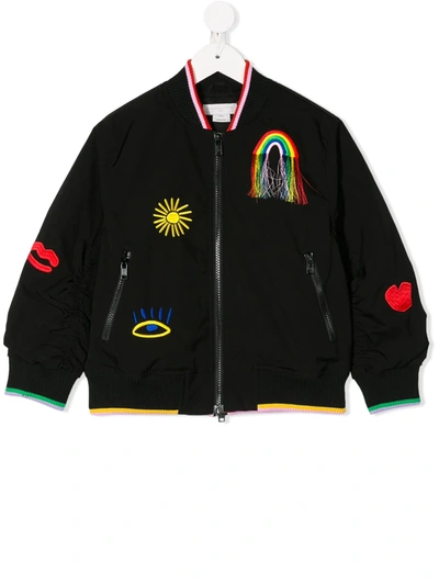 Stella Mccartney Kids' Black Girl Bomber Jacket With Embrodery In Nero