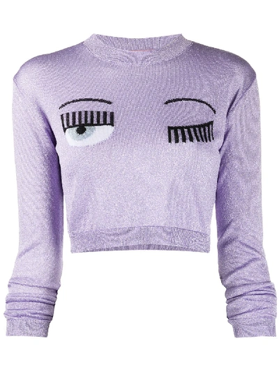 Chiara Ferragni Sweater With Lurex Flirting Embroidery In Purple