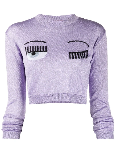 Chiara Ferragni Jumper With Lurex Flirting Embroidery In Purple