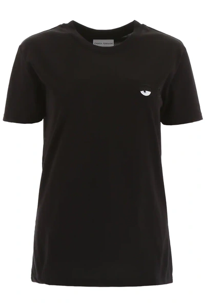 Chiara Ferragni Short-sleeved T-shirt With Flirting Embroidery In Black