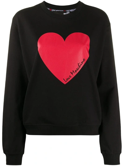 Love Moschino Crewneck Sweatshirt With Logo And Heart Print In Black
