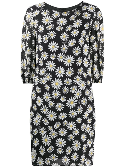 Boutique Moschino Georgette Dress With Daisy Print In Black