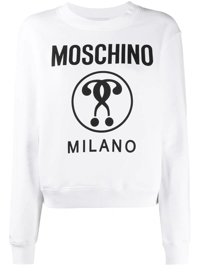 Moschino Double Question Mark Logo Print Sweatshirt In White,black