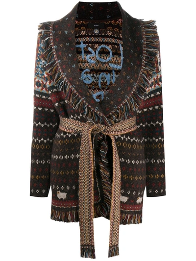 Alanui Patterned Intarsia-knit Cardigan In Brown